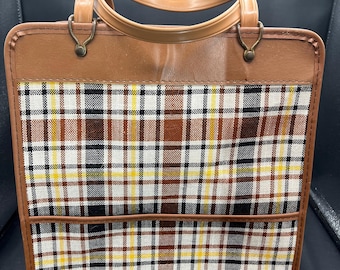 Vintage Plaid and Faux Leather Handbag