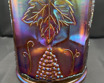 Vintage Indiana Glass Harvest Grape Iridescent Carnival Glass Canister Container