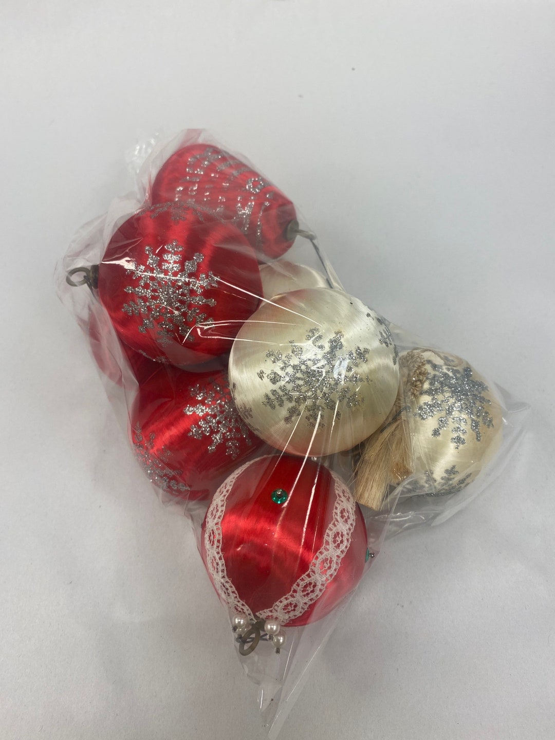 1970s Vintage Red and Cream Ornaments. Lot of 8 Etsy