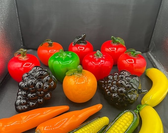 Vintage Murano Style Hand Blown  glass fruit and Vegetables Apples, Bananas, Corn, Carrot, Grapes, Orange and Peppers.  Excellent condition