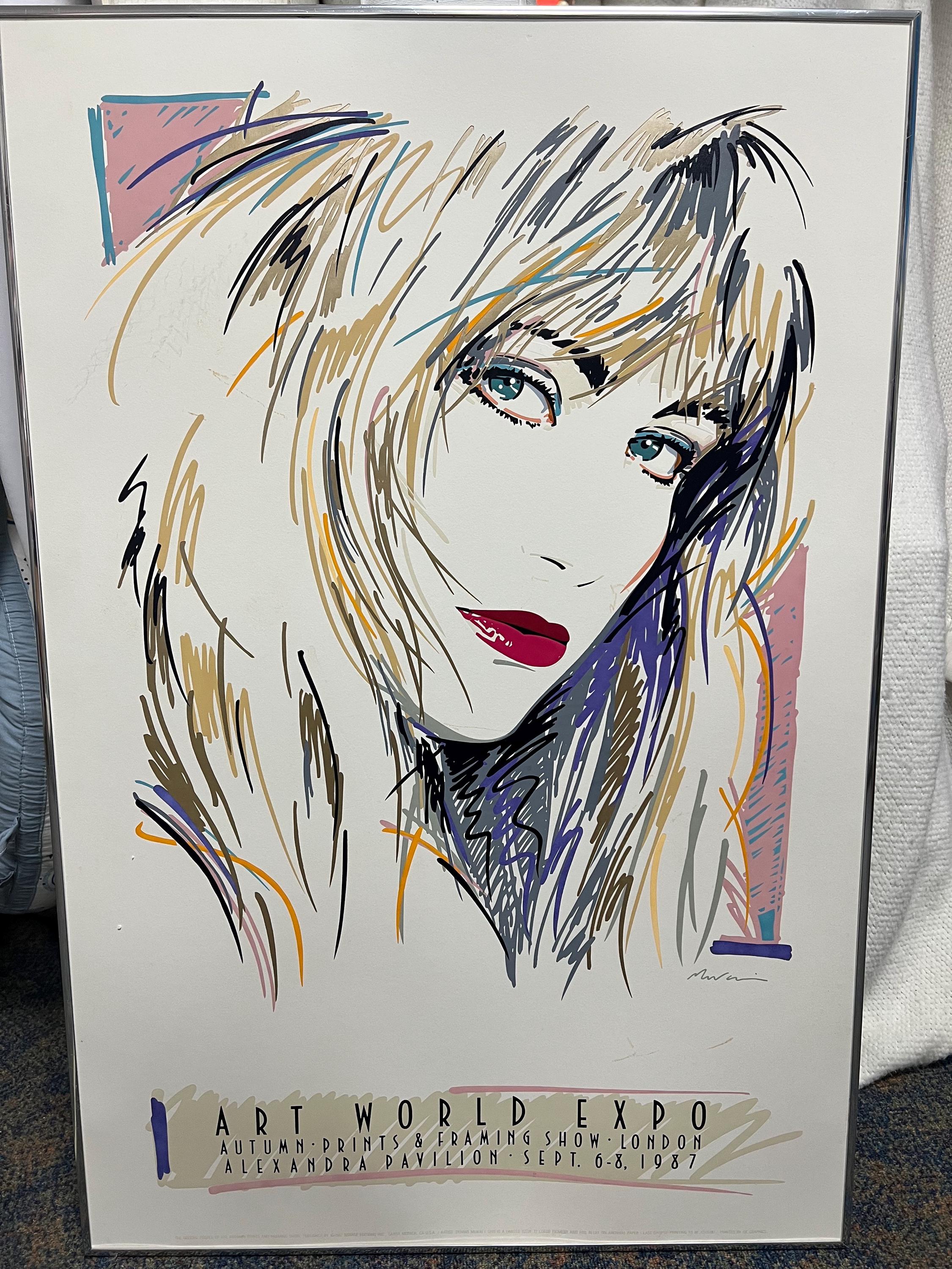 Vintage Dennis Mukai Signed Wall Art: London Expo, Silver Frame