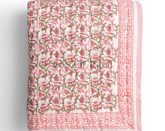 Edredón estampado a mano - Reversible para todas las estaciones con diseño floral (100 % algodón)