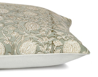 Terra Cotta Floral Pillow Cover, Indian Block Print Cotton, Boho Throw Pillow