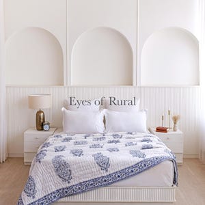 Blau Block Print Quilt, Indische Reversible Jaipur Aztek Baumwolle Voile Handgemachte Blumen Quilt, Jaipuri razai Tröster Tagesdecke, Geschenk