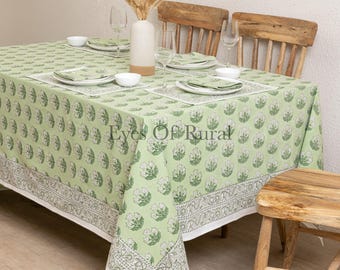 Mantel redondo con estampado floral indio verde, mantel redondo con estampado de bloques, mantel circular, mantel redondo para cocina campestre, mantel francés