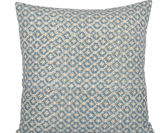 May include: A blue and gold patterned throw pillow with a geometric design.