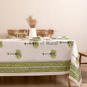 Green Palm Indian Block Print tablecloth, Floral Cotton Table Cover, Table Runner Napkins Gift For Housewarming, Cloth for sale