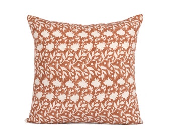 Printed Floral Terra cotta Pillow Cover, Rust Pillow cover, Boho Pillow, Decorative Pillow, Floral pillow cover, Pillows for sale