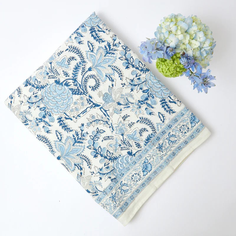 Block Print Floral Tablecloth