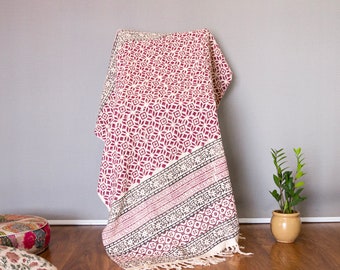 Bohemian Mud Cloth Throw Blanket with Tassels Block Print Cotton Sofa or Bed Throw for Living or Bed room throw blanket