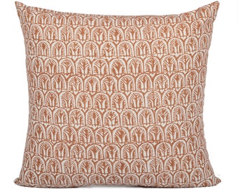 Terra Cotta Floral Block Print Pillow Cover, Boho Cushion