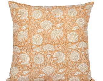 Floral Decorative Throw pillow,  Floral Print on Natural Cotton pillow Cover, Boho Pillow, Printed linen pillows, Throw pillow for sale,