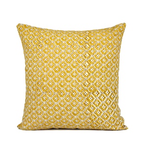 Decorative Throw pillow,  Floral Yellow Mustard on Natural Cotton pillow Cover, Boho Pillow, Decorative Pillow, Throw pillow for sale