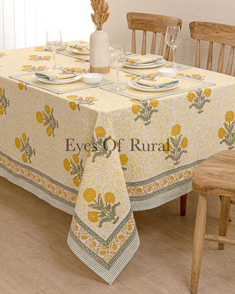 Tablecloth Yellow Insects Yellow Floral Block Print Cotton Tablecloth, Indian Table Cover - Etsy