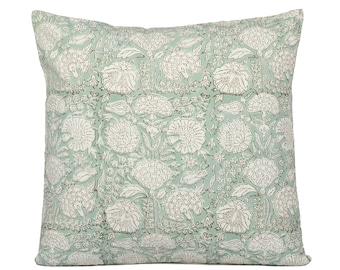 Terra Cotta Floral Pillow Cover, Indian Block Print Cotton Canvas