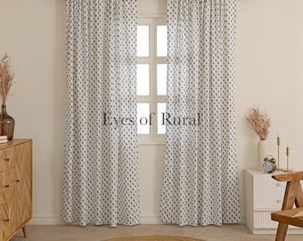 Boho Hand Block Printed Cotton Curtains Panels, Organic Cotton Shades, Organic Cotton Drapes, Rod Pocket Curtains for Living Room, bedroom