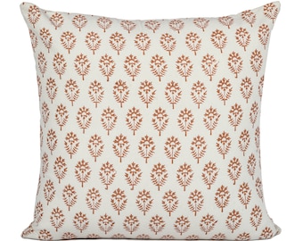 Printed Floral Terra Cotta Pillow Cover, Indian Block Print