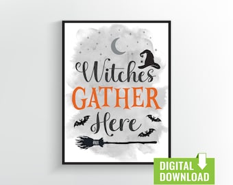 Witches Gather Here Halloween Wall Art | Digital Download