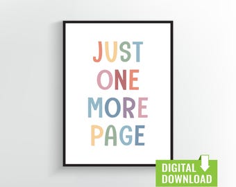 Just One More Page Print: Rainbow Typography, Kids Room Decor (Digital Download)