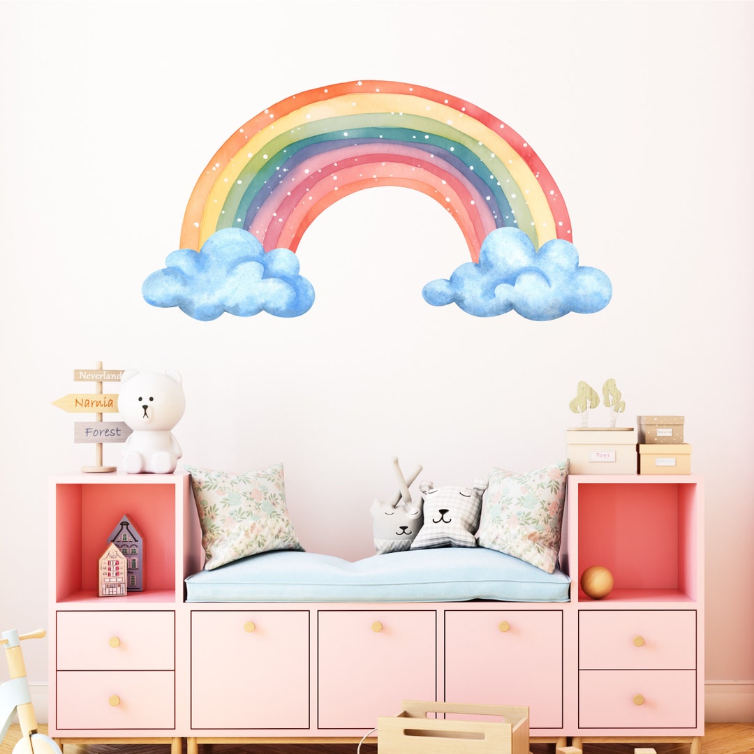 Watercolor Rainbow Fabric Wall Decal | Reusable Nursery Decor - Etsy