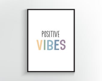 Impresión artística de vibraciones positivas / Cita inspiradora / Decoración de pared con afirmación positiva