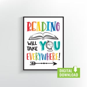Reading Will Take You Everywhere Printable | Rainbow Classroom Wall Art Digital Download