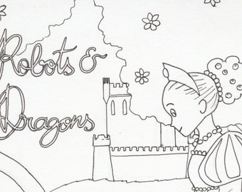 Robots y dragones - Dibujos de fantasía para colorear hechos a mano (4 páginas)