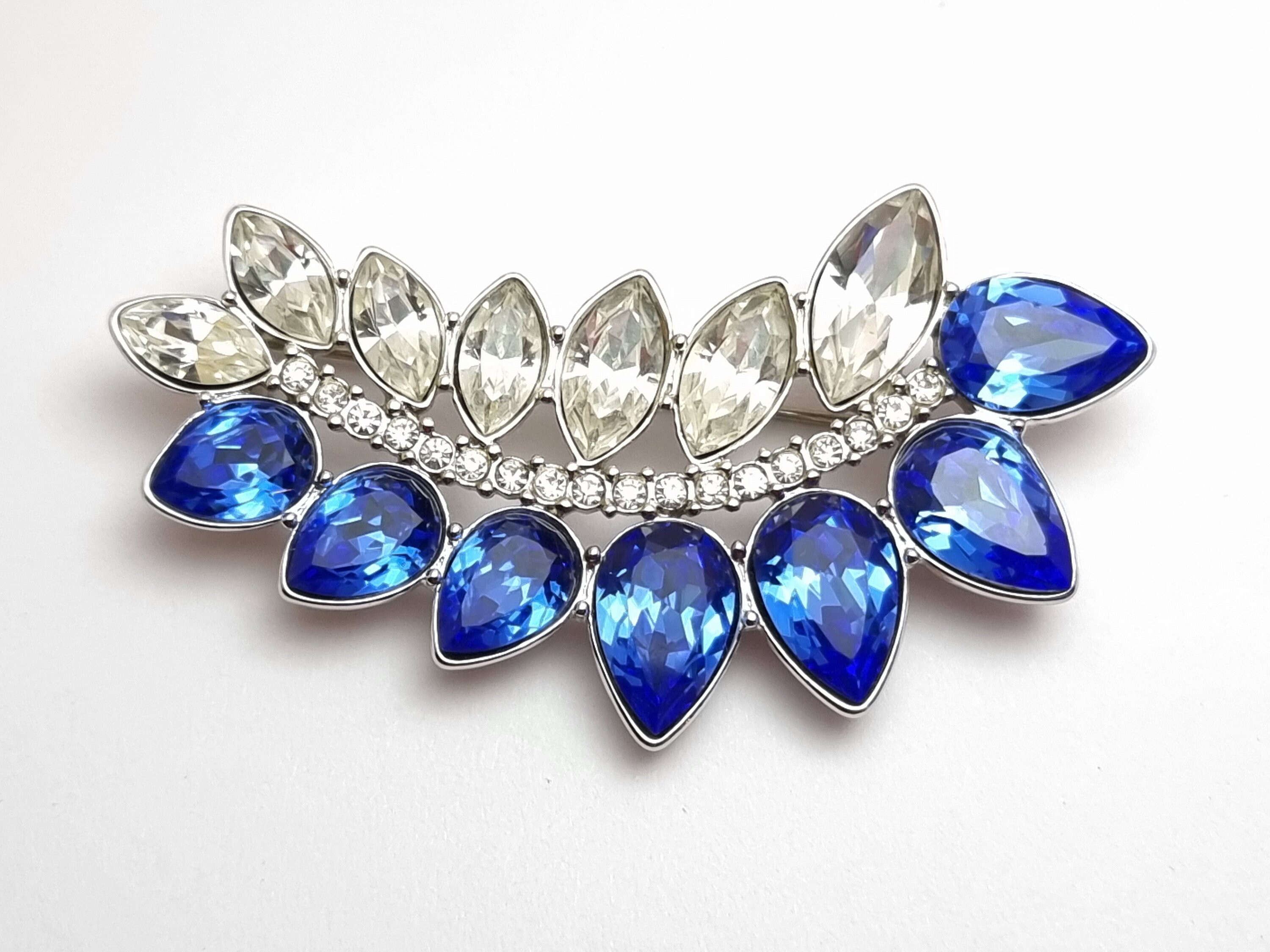 Yves Saint Laurent YSL Vintage Blue & Ice Rhinestone Brooch Mint