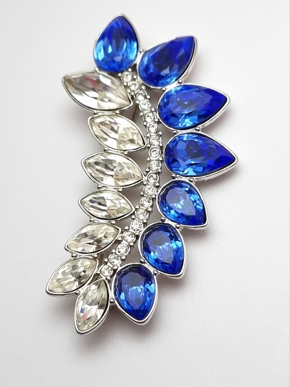 Yves Saint Laurent YSL Vintage Blue & Ice Rhinestone Brooch Mint
