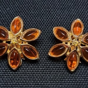Vtg Marvella Flower Clip Poured Glass Earrings Honey Amber NEW