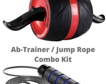 Pro Ab-Trainer & Jump Rope Combo • Heavy Duty Abdominal Wheel w/ Retraction Assist • Adjustable 9' Premium Jump Rope • Cardio Training Tool