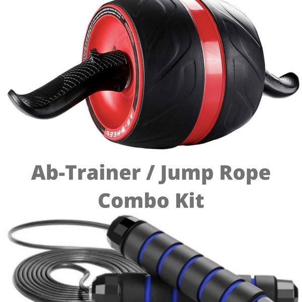 Pro Ab-Trainer & Jump Rope Combo • Heavy Duty Abdominal Wheel w/ Retraction Assist • Adjustable 9' Premium Jump Rope • Cardio Training Tool
