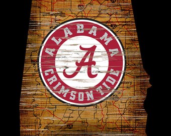 24" Wooden University of Alabama Logo State Sign - Made in the USA