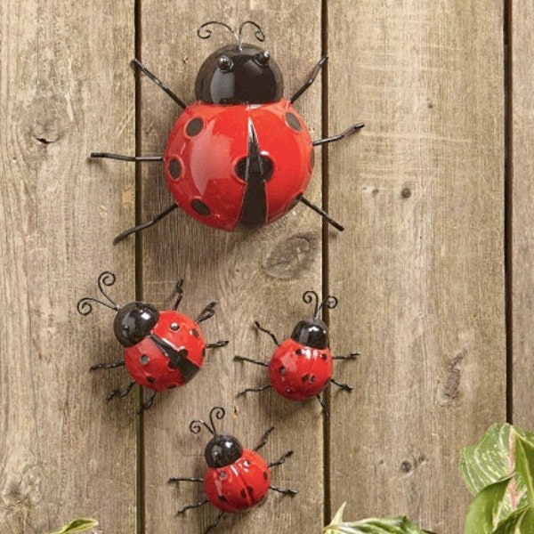 Metal Ladybug Garden Decorations with Red and Black Spot • Enhance Your Garden, Deck, Patio, Flower Bed, or Hang Them Indoors