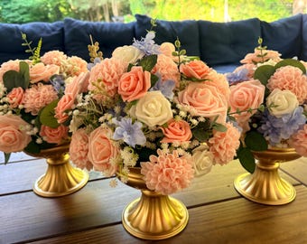 Pink, Blue and Ivory Floral Centerpices