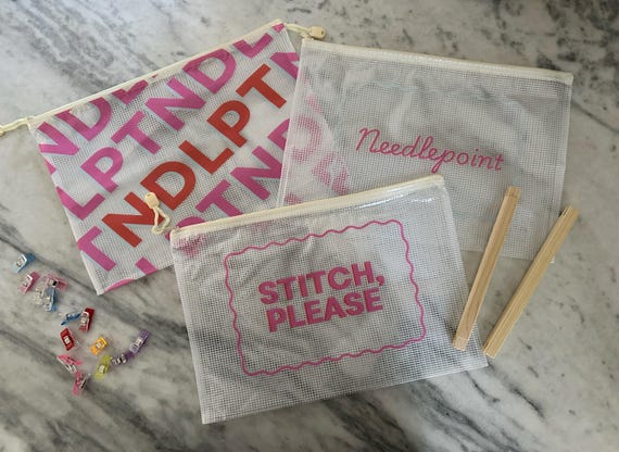 Needlepoint Project Bag | Funny Stitching WIP Pouch for Stitchers & Embroiderers | Zipper Craft Storage