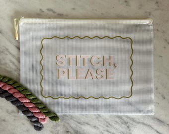 Needlepoint Project Bag | Funny Stitching WIP Pouch for Stitchers & Embroiderers | Zipper Craft Storage