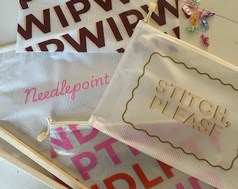 Needlepoint Project Bag | Funny Stitching WIP Pouch for Stitchers & Embroiderers | Zipper Craft Storage