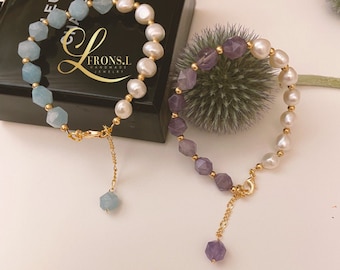 Pulseira de Ametista e Pérola: Joias de Cristal com Detalhes em Ouro e Efeito Curativo