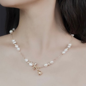 Jewelry Set,pearl Necklace,Freshwater Pearl Necklace, Dangle Pearl Earrings,Pearl Choker, Pearl Necklace With Charm,Rose Gold Necklace,