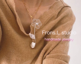 Baroque Freshwater Pearl Necklace, 18ct Gold-Plated Chain, Handmade