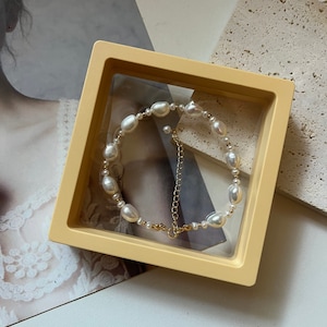 14K Gold Filled Baroque Pearl Bracelet: Vintage Sterling Silver Beaded Bracelet