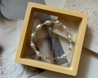 Bracelet de perles baroques remplies d'or 14 carats : bracelet de perles vintage en argent sterling