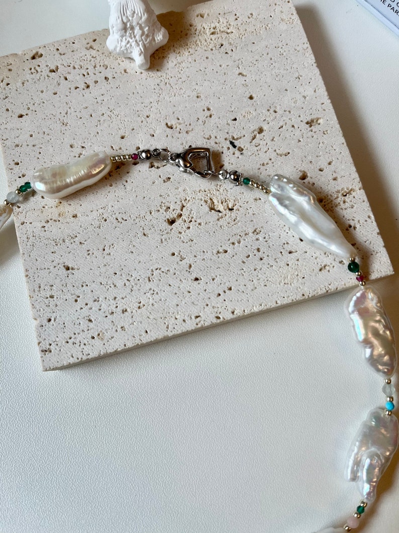 Original Design Colorful Crystal Biwa Pearl Necklace , Baroque Pearl Necklace,Rainbow Crystal Necklace,Gift For Her image 7