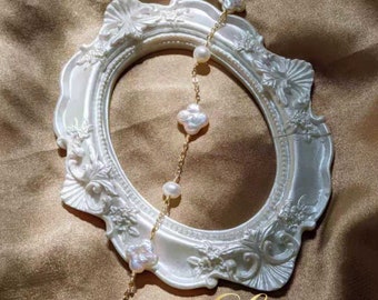 Collier de perles trèfle à quatre feuilles : chaîne en or 14 carats