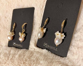 Baroque Pearl Dangle&Drop Earrings,Handmade Vintage Pearl Earrings,Gold Earrings Pearl