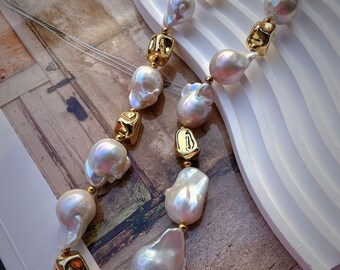 Colar com pingente de pérola barroca grande, colar com botão de alternância de sol dourado, colar com sol celestial, joias em camadas,
