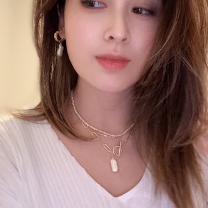 Baroque Pearl Choker,Rectangle Necklace,Gold Chain Choker,Pearl Necklace With Charm,Paperclip Chain Necklace,Pearl Choker,Gift for Her