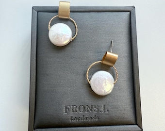 Original Design Geometry Pearl Earrings,Bottom Pearl  Earrings: 18K Gold Plated Earrings , Bridal Jewelry,Christmas Gift,Gift for Her