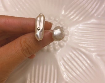 Anel artesanal com pérolas barrocas, anel aberto em prata de lei, joia para noivas